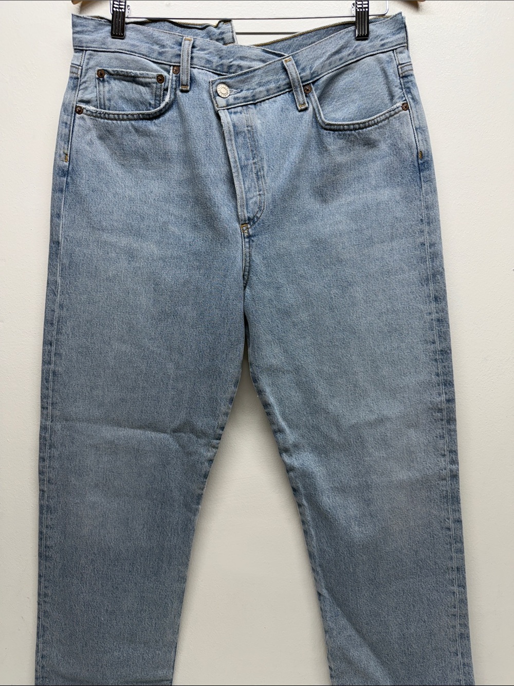 Agolde Criss Cross Jeans Straight Leg Denim Organic Cotton Asymmetrical Blue 30 - Picture 3 of 10